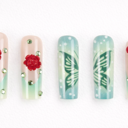 gradient base with 3d red roses & butterflies