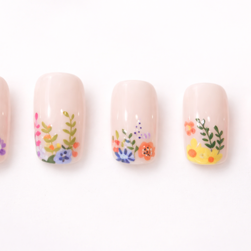 nude base with hand painted colorful flowers